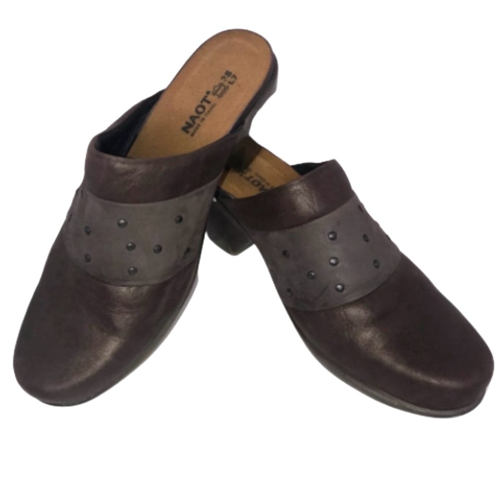 Naot Brown Leather Studded Clogs